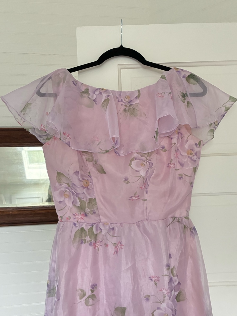 Vintage 1970s Floral Lavender Purple Princess Fairy Bridgerton Maxi Tulle Dress